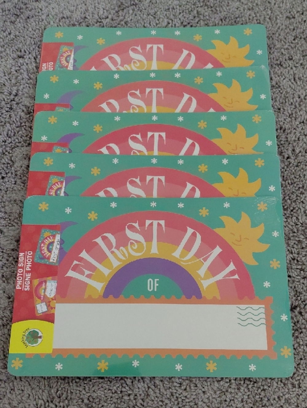 (5) First Day Classroom Photo Sign - Rainbow & Sun